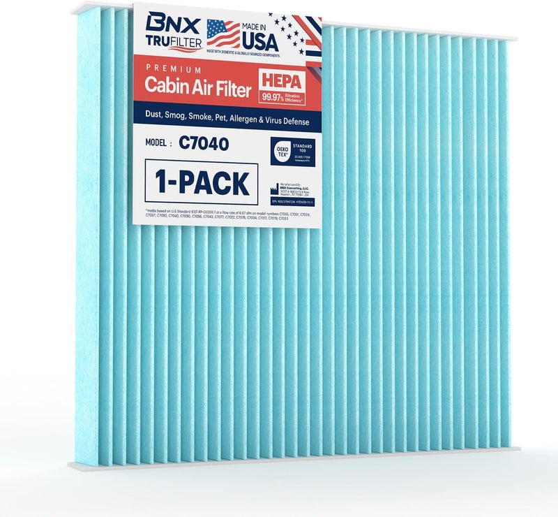 BNX TruFilter C7040 Cabin Air Filter, HEPA 99.97%, MADE IN USA, Compatible With Dodge Durango 2011-2023, Jeep Grand Cherokee 2011-2021, 2022 Grand Cheroke WK - Image 1